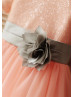 Short Sleeves Blush Pink Sequin Tulle Knee Length Flower Girl Dress